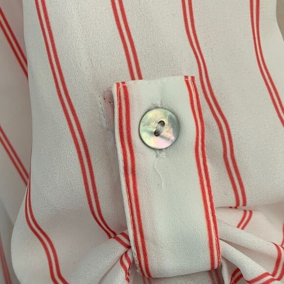 Chicos Sz 3 Striped Red and White Button-Up Nautical Tunic Top Blouse - Picture 7 of 8